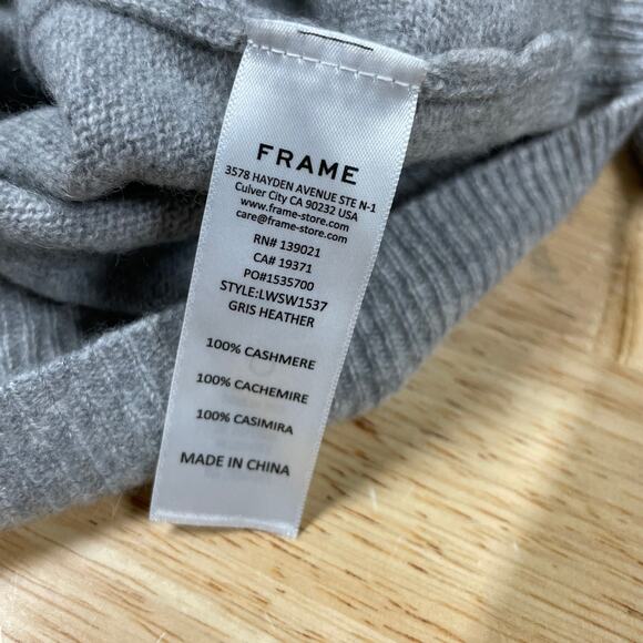Frame NWT Long Sleeve Scoop Neck Sweater 100% Cashmere Gray Size XL Ruched - Picture 9 of 12